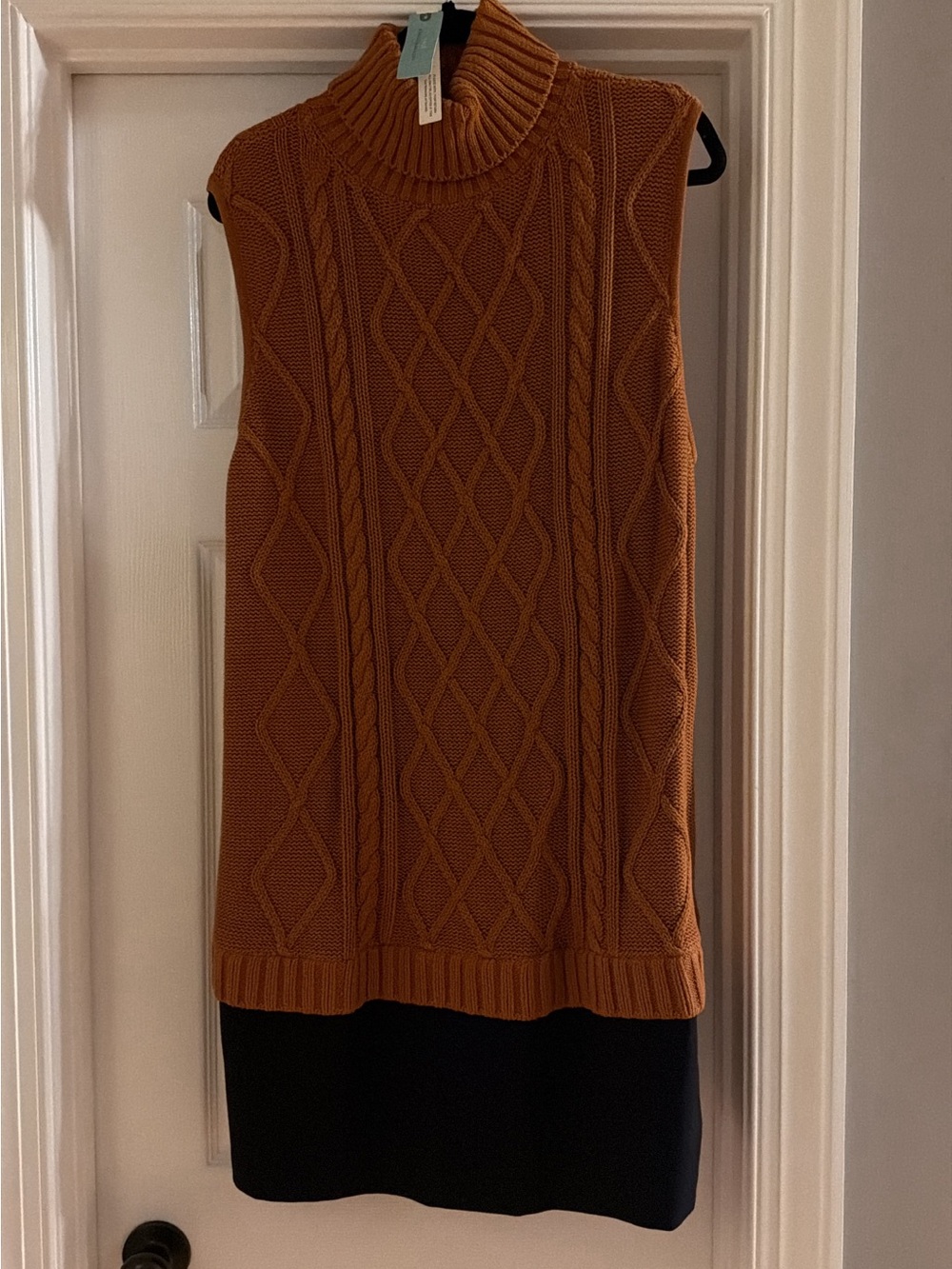 Anthropologie mixed media Sleeveless Cable Knit Turtleneck Sweater Dress - Rust